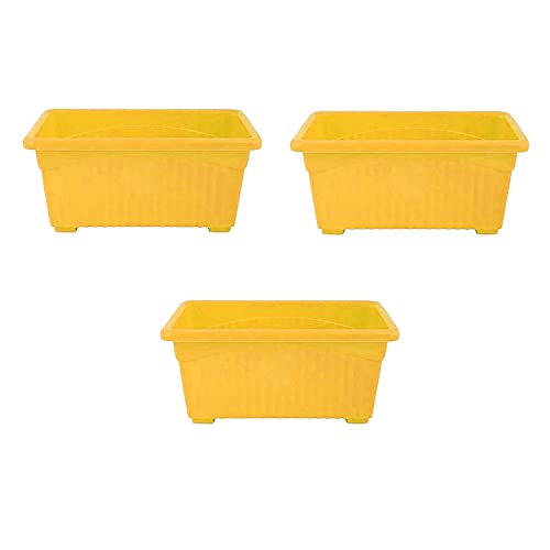 Image of Bianco Rectangular Plastic Pots for Plants, Jupiter Flower Pots for Home, Window Display, Garden (35 x 18.5 x 15 cm) (Yellow) (Pack of 3)