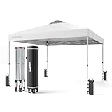 Wiltec Pop Up Pavillon 3 x 3 m weiß mit Rädern, Faltpavillon mit „One Push“-Technologie und Gewichtstaschen, Gartenpavillon mit verstellbaren Beinen