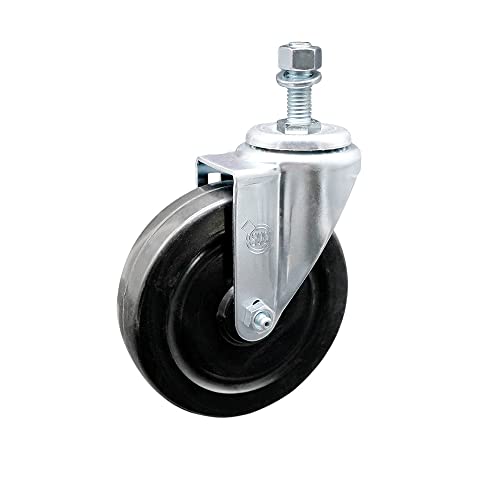 Hard Rubber Swivel Threaded Stem Caster w/5\" x 1.25\" Black Wheel and 1/2\" Stem - 300 lbs Capacity/Caster - Service Caster Brand