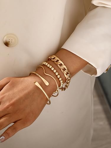 Image of IF ME Gold Bangle Bracelets for Women, Indian Bangles Stackable Set, Multi Layer Textured 18K Gold Plated Chunky Bracelets Boho Jewelrys Set