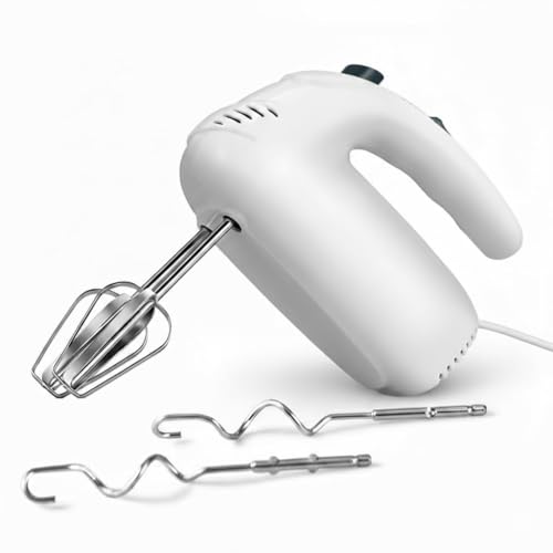 Katroiy - Batidora de mano eléctrica de 300 W, batidora de cocina ligera de 5 velocidades, Turbo Boost/autocontrol, batidora de mano con 4 batidores de acero inoxidable para hornear pasteles, huevos