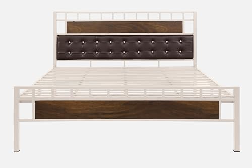 Image of Orvo Metal King Size Bed Without Storage | Wrought Iron Double Bed with Headboard & Footboard | Sturdy Powder Coated Platform Bed King Size Cot for BedroomLivingRoom Ivory (75x72)