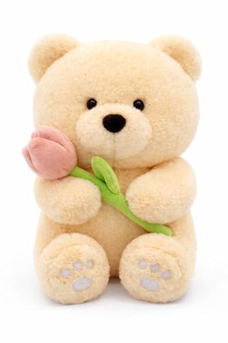 Image of 30 CM Soft Teddy Bear Plush Toy with Flower | Cute Stuffed Beige Bear for Kids | Cuddly Gift Soft Toy for Girls & Boys | Perfect Birthday & Valentine Gift Teddy
