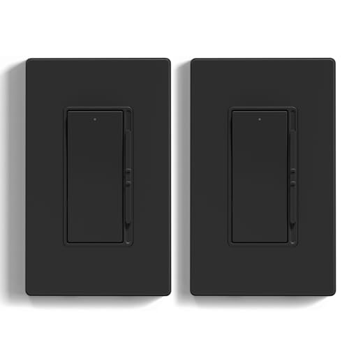Image of ELEGRP Dimmer Light Switch for 300W Dimmable LED /CFL Lights and 600W INC /HAL Bulbs, Single Pole /3-Way LED Slide Dimmer Light Switch, Wall Plate Included, UL Listed, 2 Pack, Matte Black