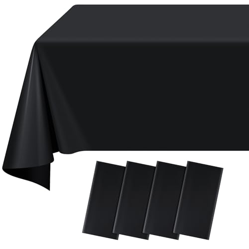 4 Pack Black Rectangular Tablecloth 108 x 54 Inch Disposable Plastic Table Cloth Wipeable Waterproof PEVA Table Cover for Parties Birthday Wedding Christmas Picnics Indoor & Outdoor Events