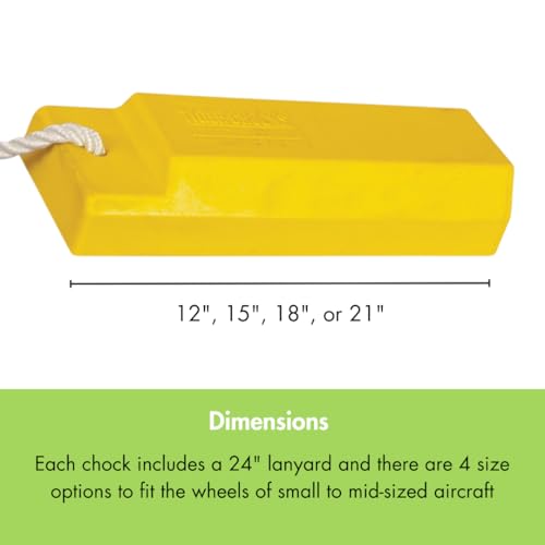 Image of Checkers 12 inch Airplane Chocks, Aviation Wheel Chocks for Small to Mid-Sized Aircraft, One Tire Chock for Polished Hangar Floors with Rope Lanyard, Durable Lightweight Urethane, Yellow, AC3512-RP-S