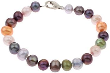 Treasure Bay Stunning Multi-colour 8-9mm Potatos Shaped Pearl Bracelet for Women and Girls, Multicolor, 18.5 cm