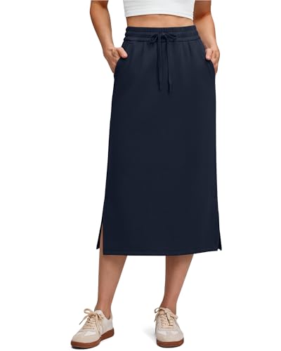G4Free Smoofit Maxi Skirt for Women Modal Soft Drawstring Fall Casual Long Skirts Side Slits Lounge with 2 Pockets