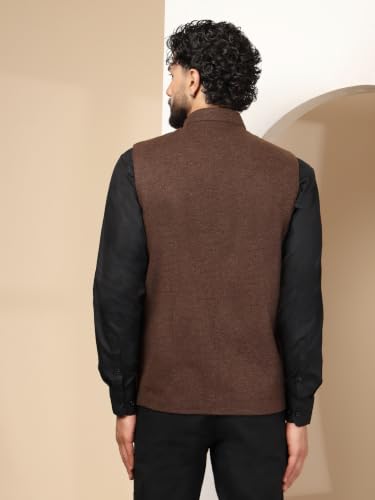 Vastraa Fusion Brown Nehru Jacket for Men Coffee Brown - Image 5