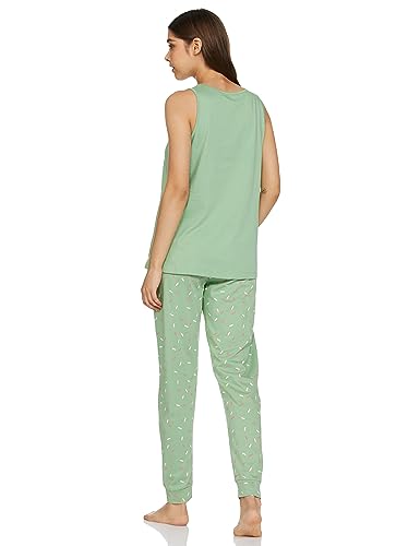 Image of Amazon Brand - Symbol Women's Cotton Regular Fit Sleveless Top and Jogger Night Suit (Night Wear | Lounge Wear Set) (Available in Plus Sizes)