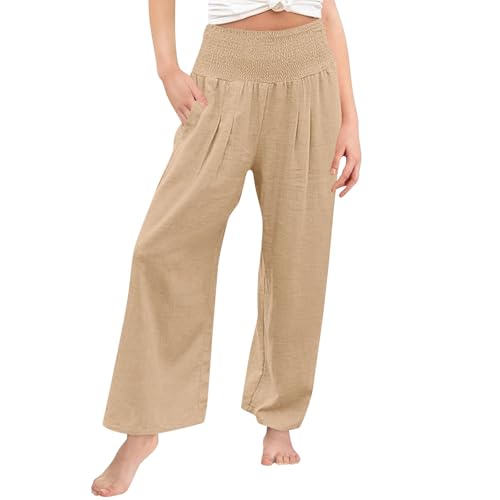 Girls Linen Palazzo Pants Summer Boho Wide Leg High Waist Casual Pant Beach Travel Youth Softball Pants for Girls