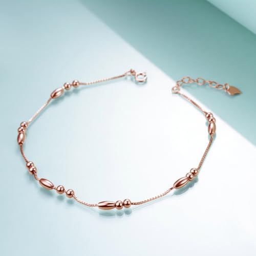 Image of WINNICACA 925 Sterling Silver Anklets for Women Adjustable Beaded Butterfly Opal Anklet Bracelet Foot Chains Jewelry Gifts for Women Beach Birthday Christmas Gift