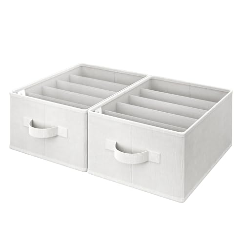 GRANNY SAYS Organizadores de Armarios, Pack de 2 Cajas Organizadoras Armarios, Organizador Armario Ropa, Organizador Camisetas, Organizador de Ropa Para Armario, Organizador Pantalones Armario Blanco