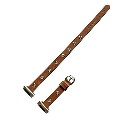 NICKSTON Brown Double Wrap with Grommets Leather Band Compatible with Fitbit Ionic Smartwatch Twice Around Wrist Strap Bracelet (2. Black Color Buckle Adapters)