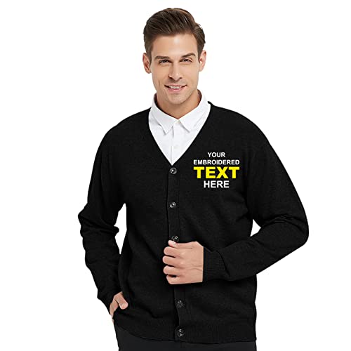 TopTie Embroidery Men's Sweater Cotton Custom Monogrammed Cardigan, Add Your Text Here