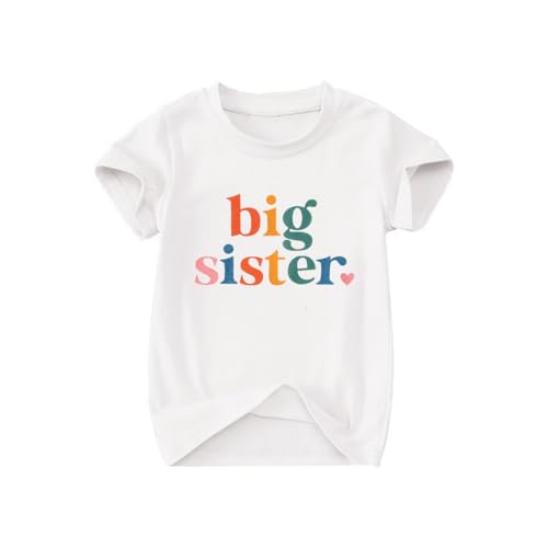 Image of Toddler Big Sister T-Shirt Big Sis Sibling Reveal Crewneck Tee Baby Girls Short Sleeve Announcement Summer Cute Top