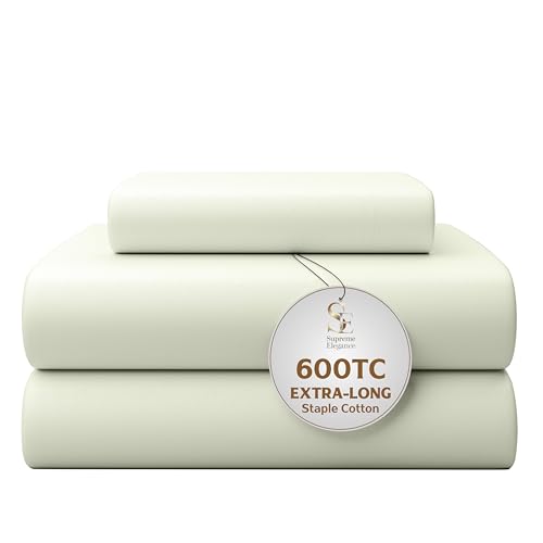 Image of 600 Thread Count Fresh Ivory Bed Sheets Set Twin Size, 100% Cotton Ultra-Soft & Silky, Back to School College Essentials, Wrinkle-Resistant Sateen Weave Deep Pocket Twin Sheet Set (Twin Fresh Ivory)