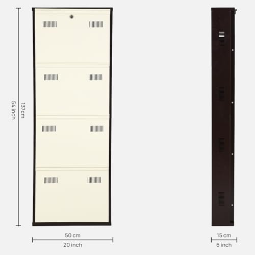Image of Metal Shoe Rack Wall Mounted for Home with Central Locking 4 Door 20 inch Wall Mounted Metal 8 Pair Shoe Rack Cabinet Pre-Assembled Rack Shelves | 3 Year Warranty (Brown & Ivory)
