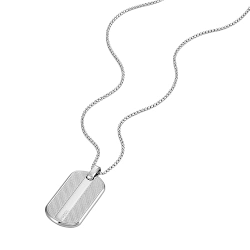 Fossil Herrenhalskette aus Edelstahl mit Karabinerverschluss Dog tag, Glänzendes Silber – Ansicht 3