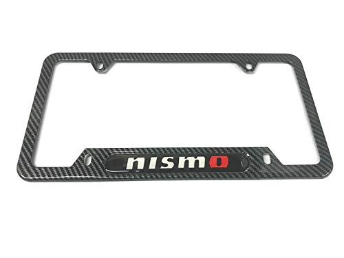 Mesport Carbon Fiber Style Stainless Steel Rust Free Nismo License Plate Cover Frames Holder with Screw Caps for Nissan Nismo(1 CB)