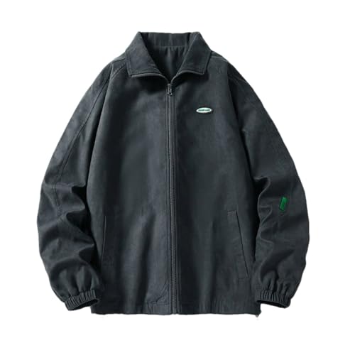 Dninmim Men's Vintage Baggy Coat Streetwear Zip Up Outerwear Clothing Tops Solid Lapel Loose Outwear