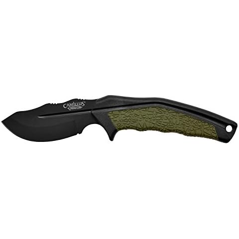 Camillus HT-8.5 Fixed Blade Knife, with Sheath, 3.5" / 8.9 cm Carbonitride Titanium AUS-8 Blade, GFN/TPR Handle, Black/Green, 8.5" / 21.6 cm Cover