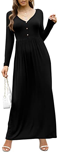 GRECERELLE Womens Long Sleeve V Neck Casual Button Maxi Dress 2025 with Pockets3
