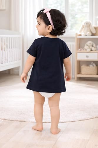 Image of BODYCARE Infant Baby Girls Cotton T-Shirt Round Neck Half Sleeves Ultra Soft Breathable Fabric Regular Fit Casual Tee Summer Wear Top for Kids