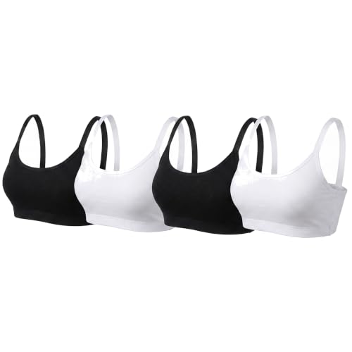 Image of DChica Cotton Uniform Beginners Bra for Girls, Non-Padded Full Coverage Seamless Non-Wired Gym Workout Bra with Adjustable Thin Strap, Slip-on Training Bra for Teenager