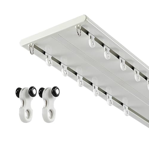 Binario per Tende A Doppia Fila Binario Tende di Lusso Alluminio Lega Silenzio Binario per Tende A Soffitto Scorrevoli, per Stanze Divisore, Home Decor, Camere da Letto(Bianco,2.2m(7.2ft))