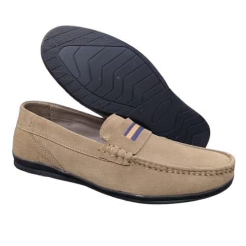 Men's Classic Suede Penny Loafers with Orange Accent, Lightweight Casual Driving Moccasins, Comfortable Slip-On Dress Shoes for All Seasons (Fire)-image-25