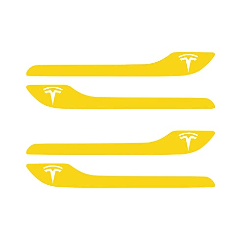 Image of IPG Compatible for Model 3 / Model Y /Juniper Door Handle Decal Sticker Wrap Kit (Set of 4) with Tesla Logo Personalize Your Tesla (Gloss Yellow)