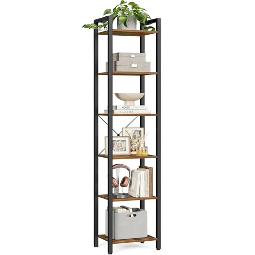 VASAGLE 6-Tier Bookshelf, Bookcase, Shelving Unit, for Office, Study, Living Room, Bedroom, 30 x 40 x 187.5 cm, Industrial, Rustic Brown and Ink Black LLS101B01