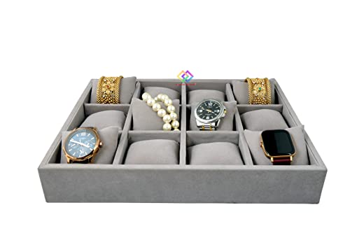 Image of 12 Watch Velvet Jewelry Drawer Organizer Tray Stackable Jewelry (Grey)