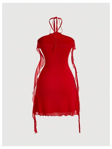 Image of GORGLITTER Women's Halter Strapless Club Y2K Cocktail Birthday Mini Dress | Red Halter Dress, Club Outfits, Clubbing Dresses for Women, Going Out Dresses, Tea Party Mini Dress