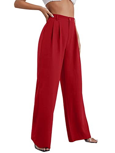 SweatyRocks Women's Casual Wide Leg High Waisted Button Down Straight Long Trousers Pants4