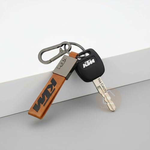 Image of Premium Leather Keychain Metal Hook Compatible with Durable Faux Leather Brown Strap with Heavy-Duty Alloy Clip Stylish Bike & Car Key Holder