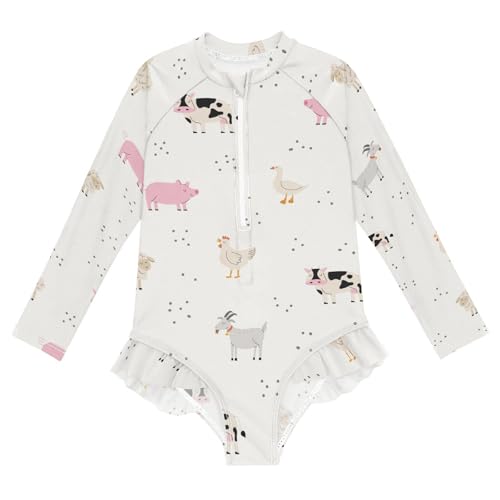 susiyo Farm Animals Girls Long Sleeve One Piece Swimsuits Rash Guard Bathing Suit UPF 50+ Zipper Girl Swimwear