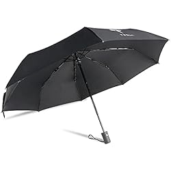 IPSU Paraguas plegable viaje para Tesla Model 3 X Y Z, 8 varillas Paraguas compacto prueba viento Apertura/cierre automático Toldo reforzado resistente