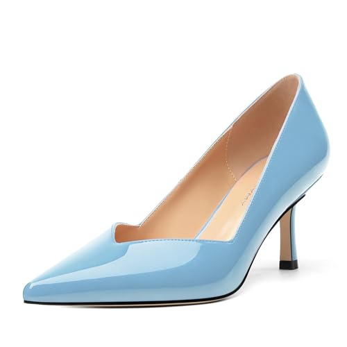 Image of Women Pointed Closed Toe 2.5 Inch Kitten Heel Slip On Pumps | Elegant Comfort Formal Dress Footwear, Versatile Ladies Shoes For Office Wedding Party Evening Daily Occasions