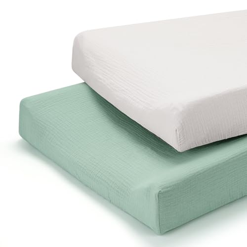 Accmor Muslin Baby Changing Pad Cover, 100% Cotton Universal Fitted Diaper Change Table Pad Covers for Girls Boys, Soft Breathable Changing Pad Sheets, 2 Pack