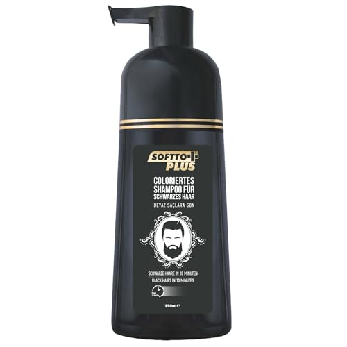 Softto+ Plus Black Hair Shampoo Abdeckung weißer & grauer Haare in 10 Minuten keine Flecken inkl. Handschuhe für Damen und Herren 350 ml Inhalt/Schwarz