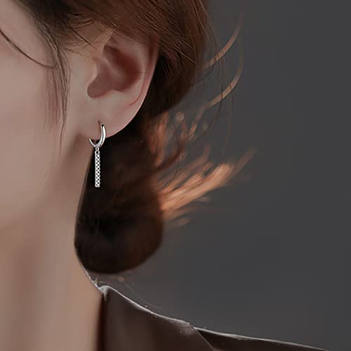 Reffeer Sterling Silver Cz Bar Dangle Earrings Minimalist Hoop Earrings For Women Teen Girls Vertical Bar Drop Earrings (A-Silver) #TOP2