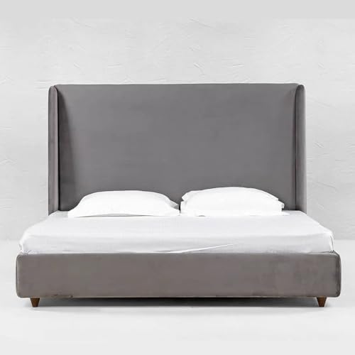 Image of Wooden Modern Upholstered King Size Bed for Bedroom | Wooden Double Bed Without Storage | Platform Cot Upholstered Bed with Upholstery Fabric | Engineered Wood | 6.5 x 6 Ft | Grey-A