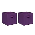 Pack of 2/4/6 Non-Woven Fabric Unit Storage Cubes Boxes Foldable Collapsible Storage Organizer Basket Bins with Handle for Wardrobe Clothes Toys Bedroom Living Room (Dark Purple, Pack of 2)
