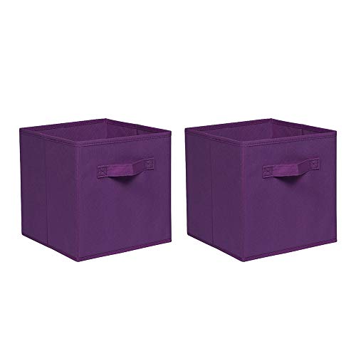 Pack of 2/4/6 Non-Woven Fabric Unit Storage Cubes Boxes Foldable Collapsible Storage Organizer Basket Bins with Handle for Wardrobe Clothes Toys Bedroom Living Room (Dark Purple, Pack of 2)