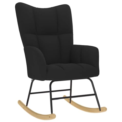 vidaXL Silla Mecedora de Tela Negro, Silla, Silla Relajante, Silla de Relax, Silla de salón, Mecedora, Silla de Tela,...