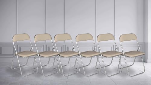 Dmora - Sedia Salamanca, Set di sei sedie pieghevoli, Seduta salvaspazio per riunione, Poltrona sala d'attesa, 43x47h78 cm, Beige