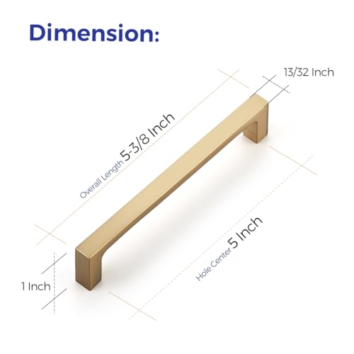 Image of Ravinte Champagne Bronze Kitchen Cabinet Solid Handles,5 Inch,5 Pack | Solid Zinc Alloy, Modern Slim Style, Square Design, Deep-Thread Firm Base, Screws Included, for Kitchen Drawers & Cupboards