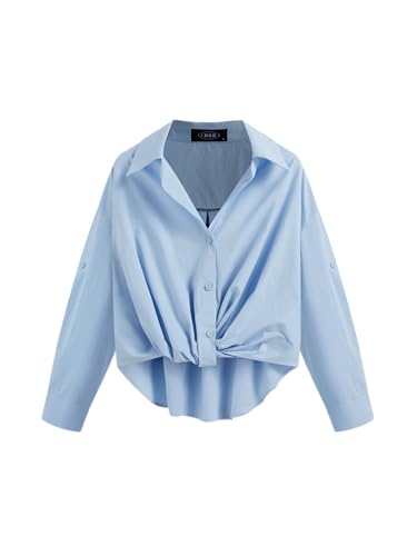 CIDER Long Sleeve Shirts for Women Solid Knotted Collar Oversized